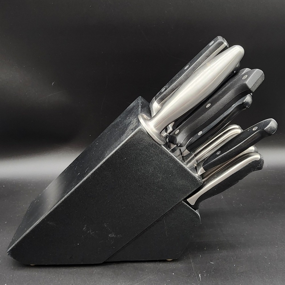 Henckels/Chicago Cutlery  15pc Black Stainless Steel Knife Set Block - READ